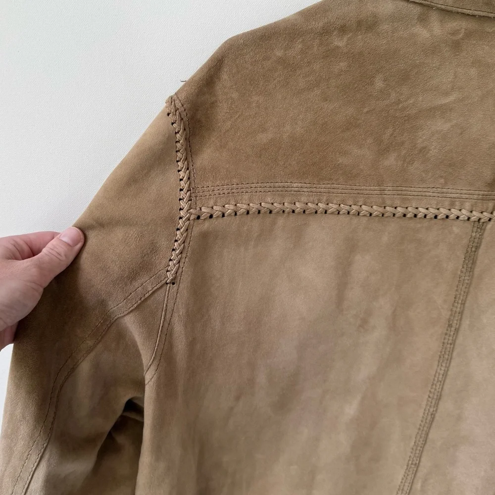 Vintage Wilson’s Leather House of Suede 100% Leather Jacket Brown Braided Zip Up - Picture 4 of 8